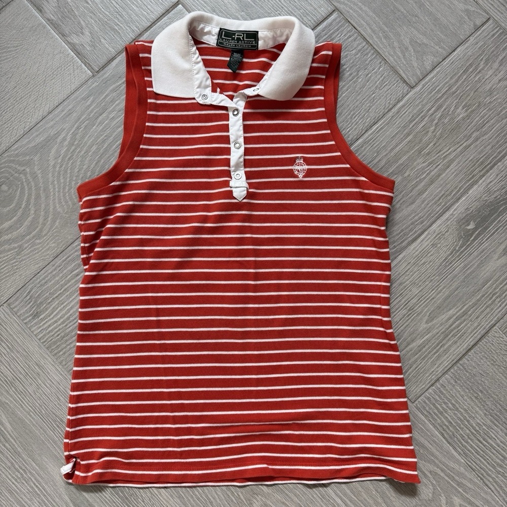 Lauren Ralph Lauren Women's Active Sleeveless Shirt Red/white, Size Medium